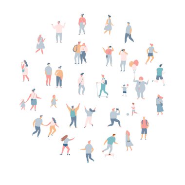 Düz vektör insanlar ayarlandı. Beyaz arka planda izole edilmiş basit tasarım karikatür insanları