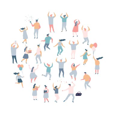 Düz vektör insanlar ayarlandı. Beyaz arka planda izole edilmiş basit tasarım karikatür insanları