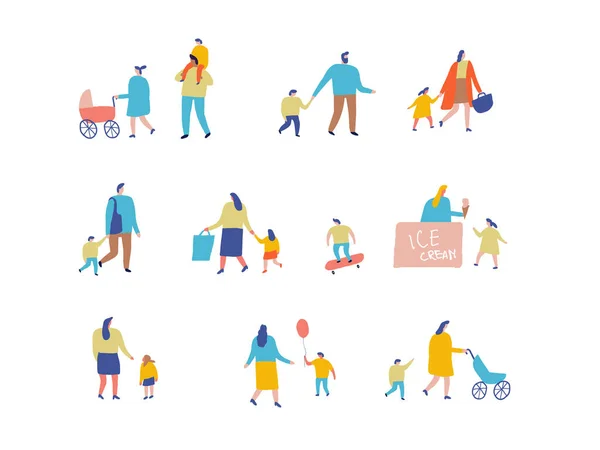 Ensemble Vecteurs Personnes Plates Famille Parents Avec Enfants — Image vectorielle