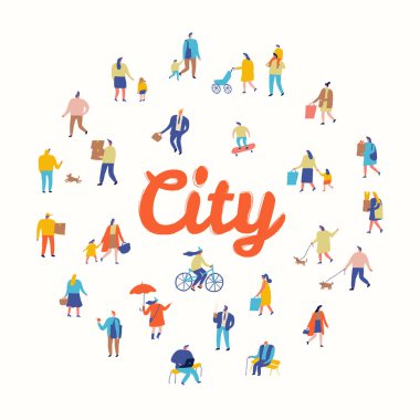 Şehir düz vektörü. İnsanlar kalabalık