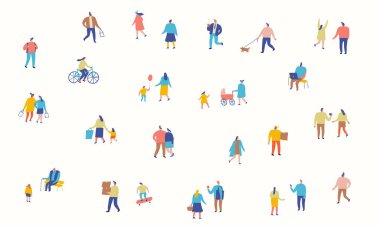 Şehir düz vektörü. İnsanlar kalabalık