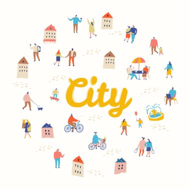 Şehir düz vektörü. İnsanlar kalabalık