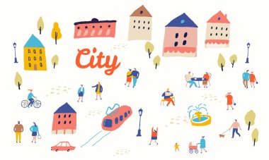 Şehir düz vektörü. İnsanlar kalabalık