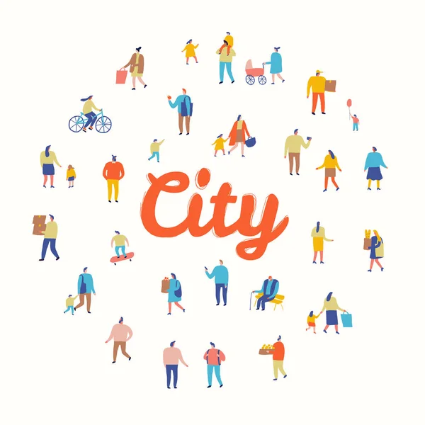 Vector Plano Ciudad Gente Multitud — Vector de stock