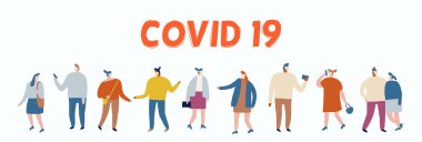 İnsanlar ve Yüz Maskesi Savaşları Covid-19, Coronavirus Hastalığı, Sağlık Hizmetleri. Düz Vektör illüstrasyonu. 