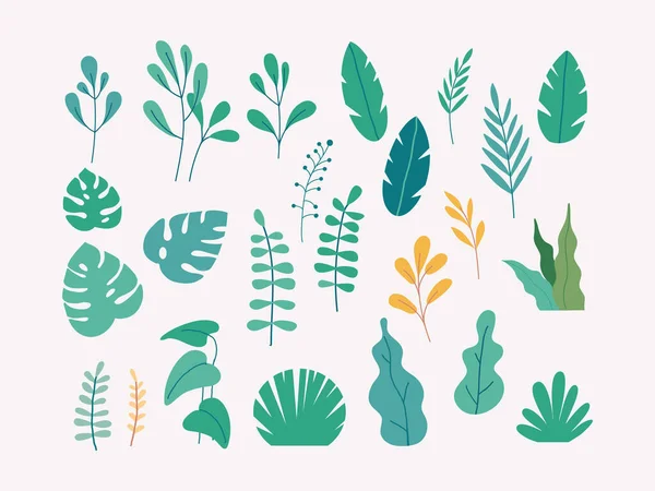Vektor Set Von Flachen Illustrationen Von Pflanzen Bäumen Blättern — Stockvektor