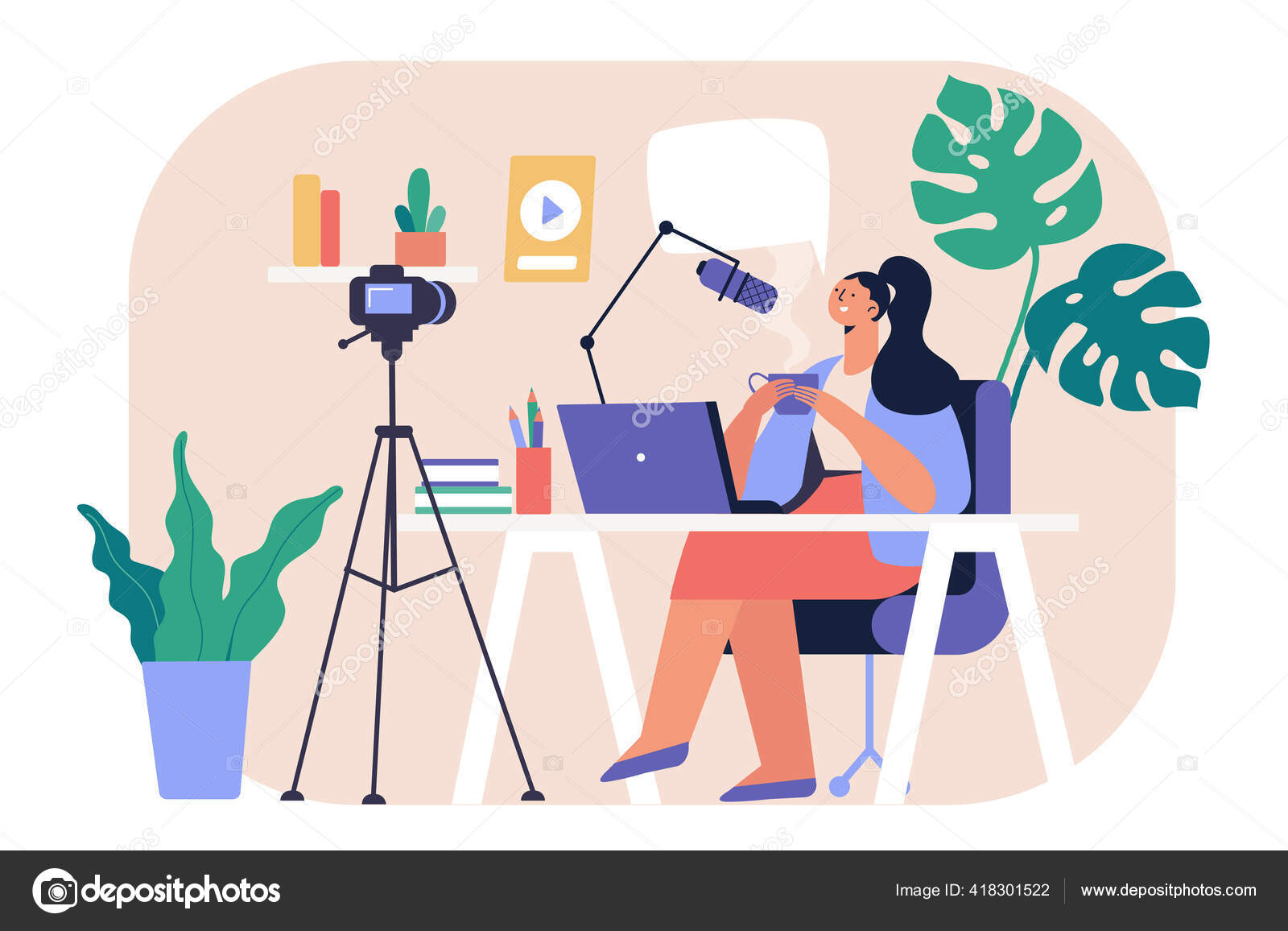 Blogger Podcaster Streaming Interview Podcast Live Streaming Broadcast Radio Host Stock Vector by ©Oksana_L 418301522