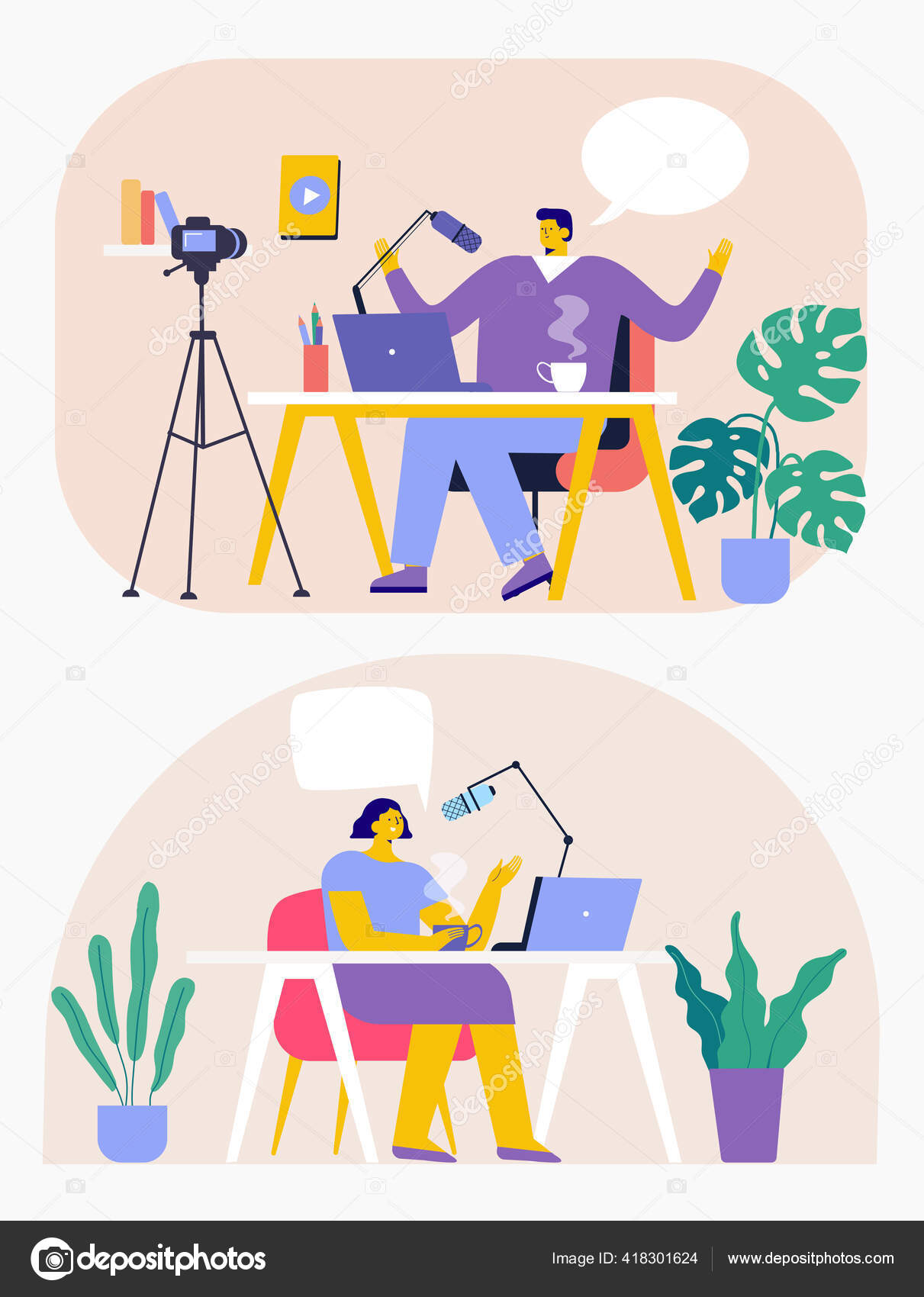 Blogger Podcaster Streaming Interview Podcast Live Streaming Broadcast Radio Host Stock Vector by ©Oksana_L 418301624