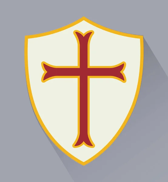 Scudo Con Emblema Dell Ordine Dei Cavalieri Templari Nel Medioevo — Vettoriale Stock