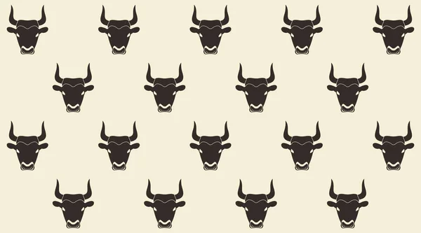 Dark Bull Head Horns Silhouette Pattern Background — Stock Vector