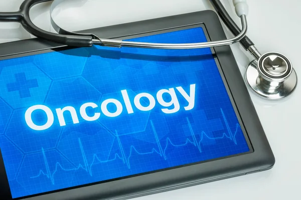 Tablet Tekstem Onkologii Wyświetlaczu — Zdjęcie stockowe