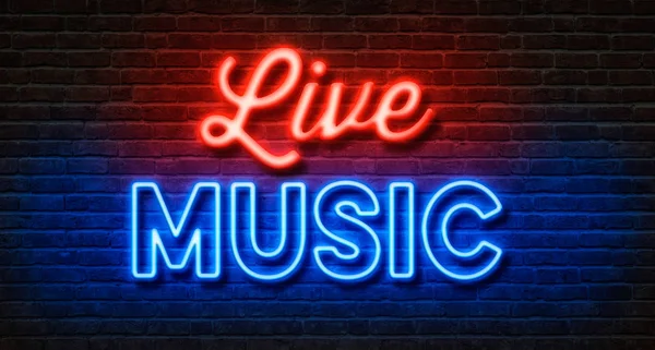 Neon Sign Brick Wall Live Music — Stock Photo, Image