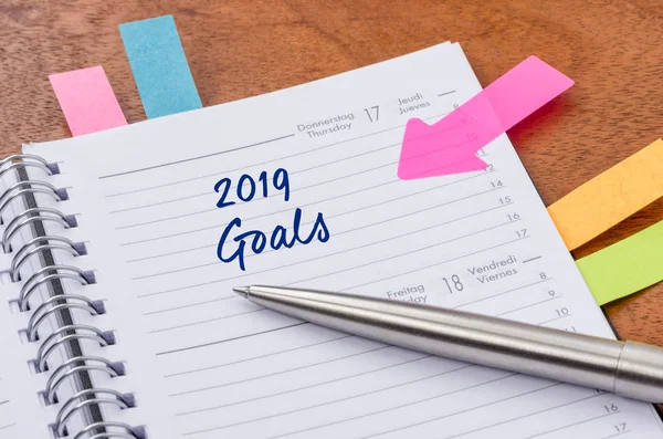 Daily planner with the entry 2019 Goals