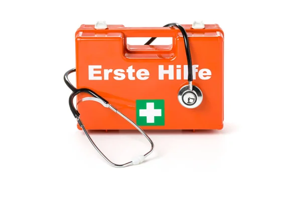 Erste Hilfe Kasten German First Aid Kit Stethoscope — Stock Photo, Image