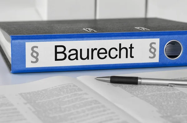 Pasta Azul Com Etiqueta Alemã Baurecht Lei Construção — Fotografia de Stock