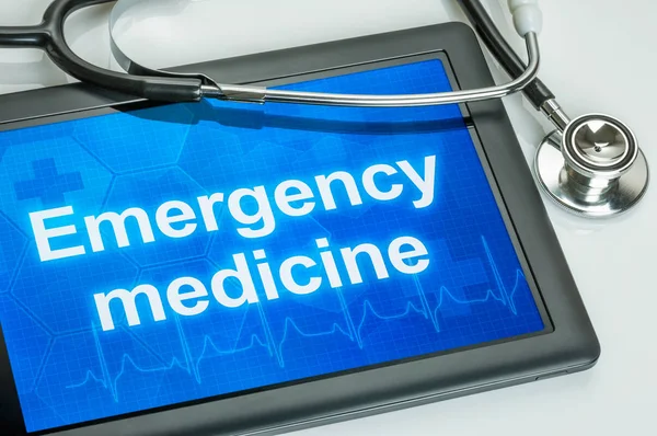 Comprimido Com Texto Medicina Emergência Exposição — Fotografia de Stock