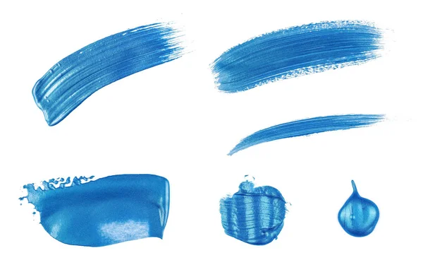 Tinta Acrílica Sobre Fundo Branco Azul Metálico — Fotografia de Stock
