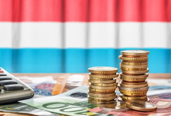 Eurobankbiljetten Munten Voor Nationale Vlag Van Luxemburg — Stockfoto