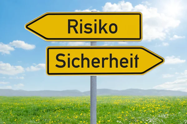 Two direction signs - Risk or Safety - Risiko oder Sicherheit (g — Stock Photo, Image