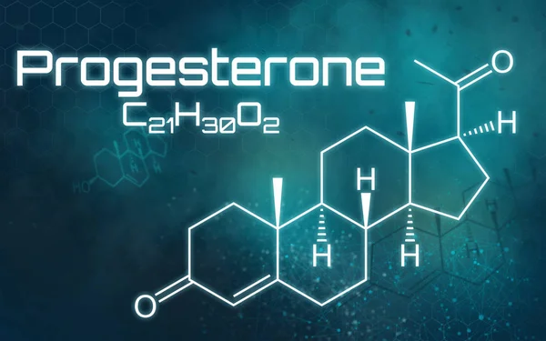 Chemical formula of Progesterone on a futuristic background — Stock Photo, Image