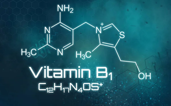 Chemical formula of Vitamin B1 on a futuristic background — Stock Photo, Image