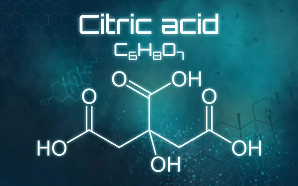 Fórmula química do ácido cítrico sobre um fundo futurista — Fotografia de Stock