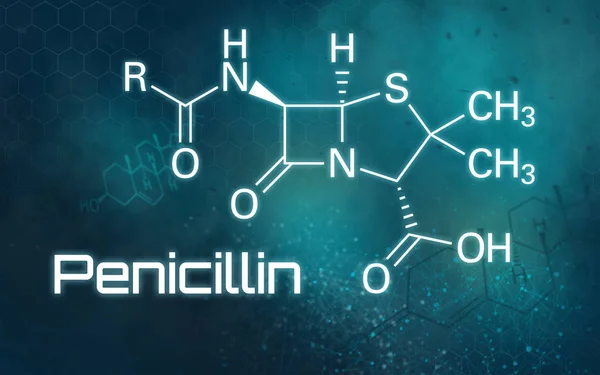 Fórmula química da penicilina em um fundo futurista — Fotografia de Stock