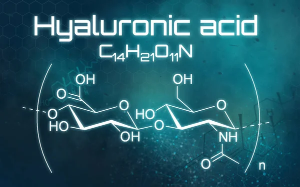 Formule chimique de l'acide hyaluronique sur un fond futuriste — Photo