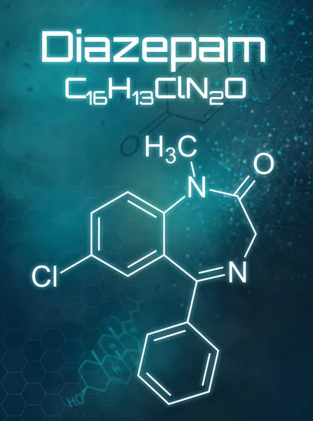 Chemical formula of Diazepam on a futuristic background — Stock Photo, Image