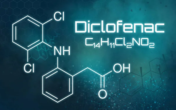 Chemische formule van Diclofenac op een futuristische achtergrond — Stockfoto