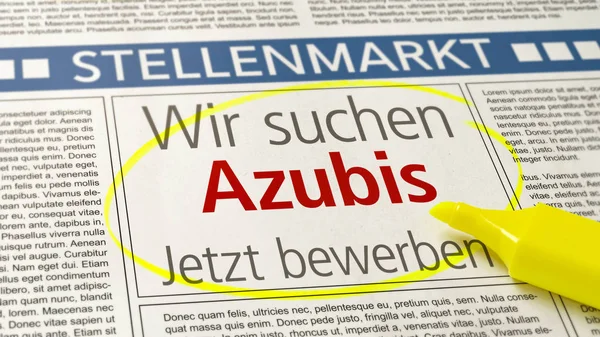 Робота оголошення в газеті-учнів хотіли-Wir suchen Azubis ( — стокове фото