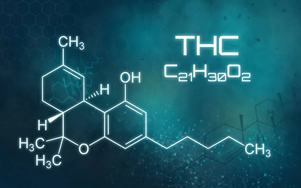 Химическая формула ТГК на футуристическом фоне — стоковое фото