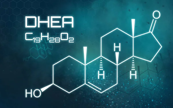 Kemisk formel av DHEA på en futuristisk bakgrund — Stockfoto