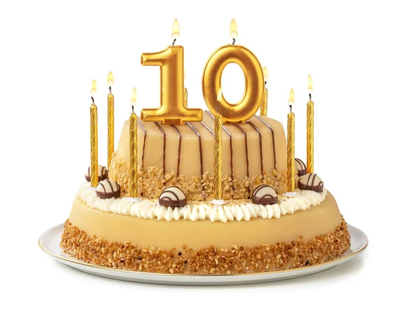 Festive cake with golden candles - Number 10 — Stock Photo, Image