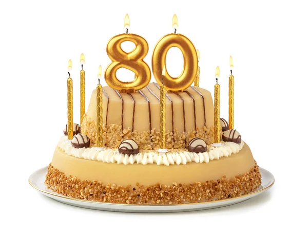 Festlig tårta med gyllene ljus-nummer 80 — Stockfoto