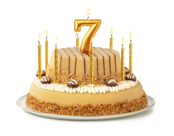 Festive cake with golden candles - Number 7 — Stock Photo, Image