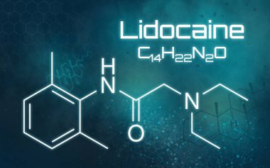 Chemical formula of Lidocaine on a futuristic background clipart