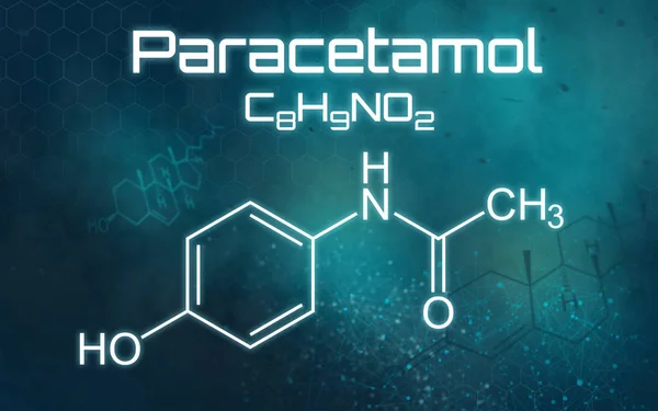 Fórmula química del paracetamol sobre un fondo futurista — Foto de Stock