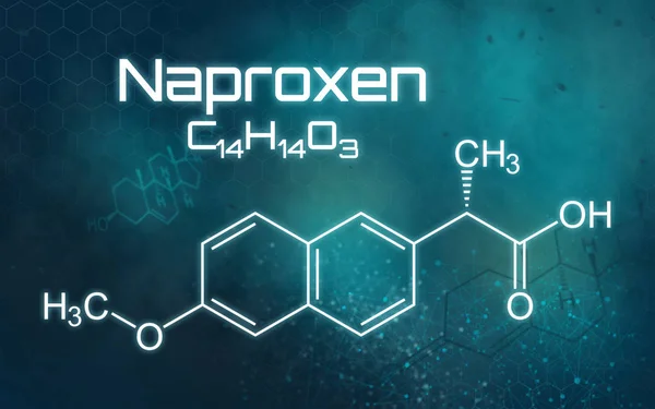 Formuła chemiczna Naproxen na futurystycznym tle — Zdjęcie stockowe