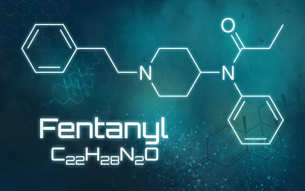 Fórmula química de Fentanil sobre um fundo futurista — Fotografia de Stock