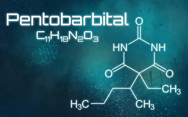 Chemický vzorec pentobarbitalu na futuristickém pozadí — Stock fotografie