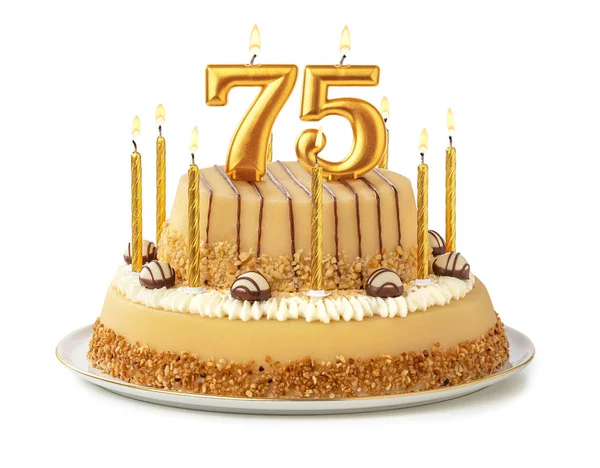 Праздничный торт с золотыми свечами - Номер 75 — стоковое фото