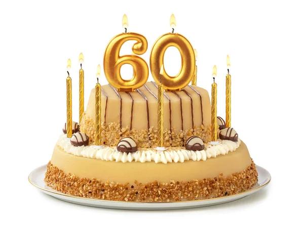 Torta festiva con candele d'oro - Numero 60 — Foto Stock