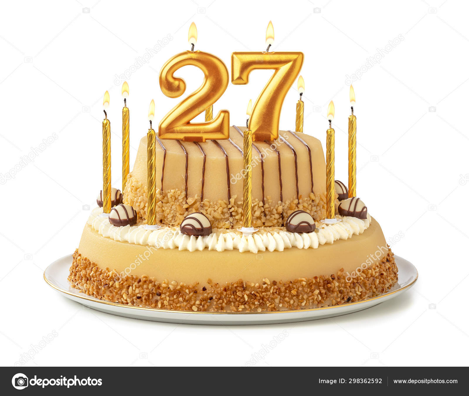 Festive cake with golden candles - Number 27 Stock Photo by ©Zerbor 298362592