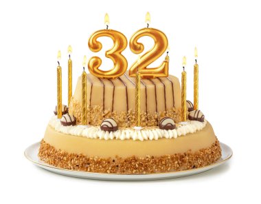 Festive cake with golden candles - Number 32 clipart