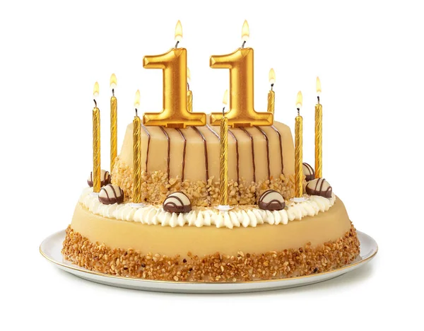 Torta festiva con candele d'oro - Numero 11 — Foto Stock