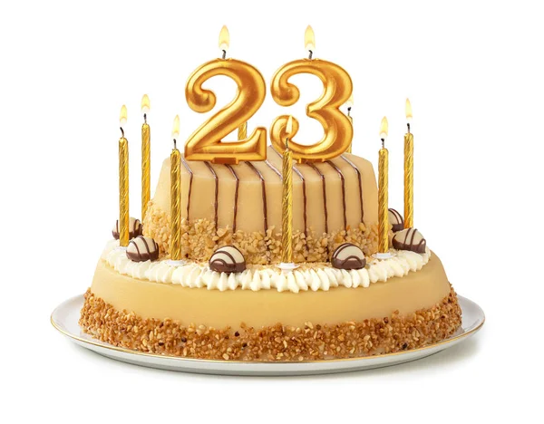 Bolo festivo com velas douradas - Número 23 — Fotografia de Stock