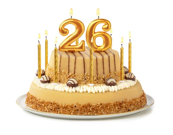 Bolo festivo com velas douradas - Número 26 — Fotografia de Stock