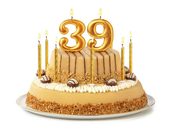 Εορταστικό κέικ με χρυσά κεριά-αριθμός 39 — Φωτογραφία Αρχείου