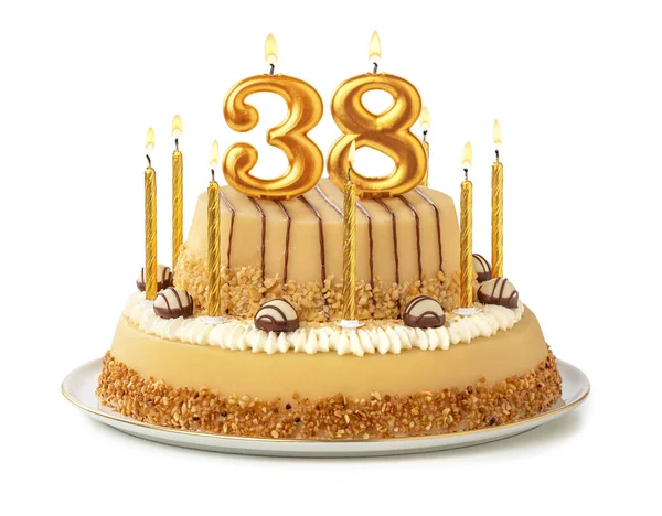 Festive cake with golden candles - Number 38 — Stock Photo, Image